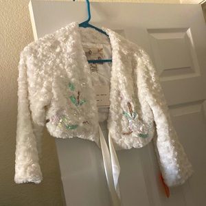 White winter white long sleeve bolero jacket sash nwt